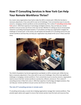 How IT Consulting Services in New York Can Help Your Remote Workforce Thrive