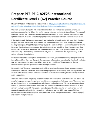 PTE-PEIC-A2E25 International Certificate Level 1 (A2)