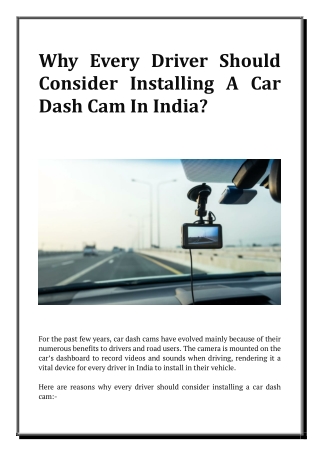 Why Every Driver Should Consider Installing A Car Dash Cam In India