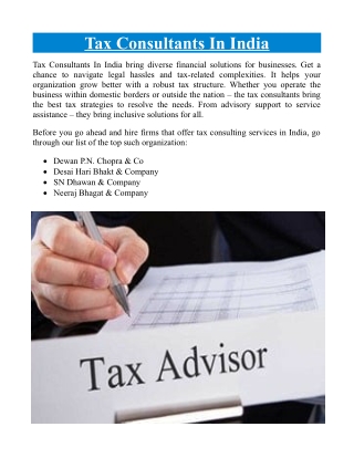 Tax Consultants In India