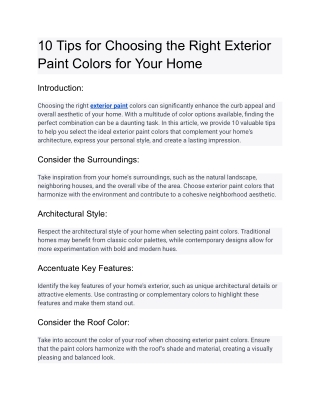 10 Tips for Choosing the Right Exterior Paint Colors for Your Home