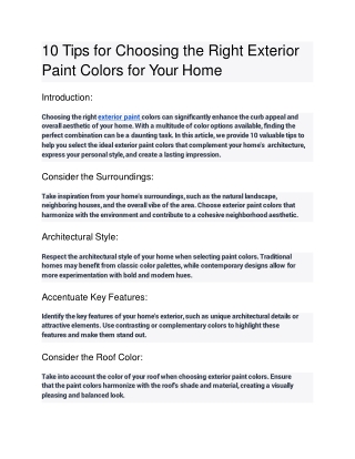 10 Tips for Choosing the Right Exterior Paint Colors for Your Home