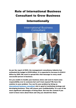 International Business Consultant Assists Businesses Prosper