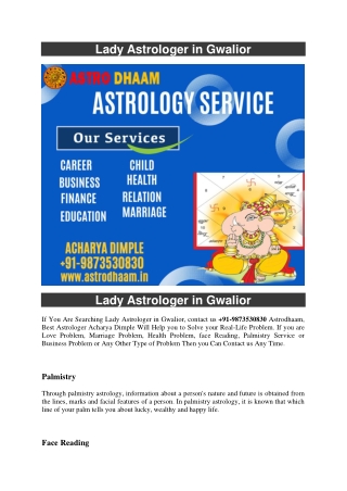 Lady Astrologer in Gwalior  91-9873530830