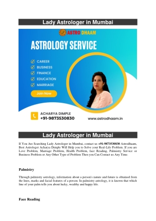 Lady Astrologer in Mumbai  91-9873530830