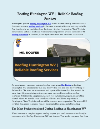 Roofing Huntington WV | Reliable Roofing Services