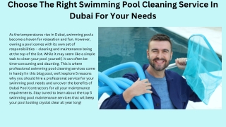 Choose The Right Swimming Pool Cleaning Service In Dubai For Your Needs