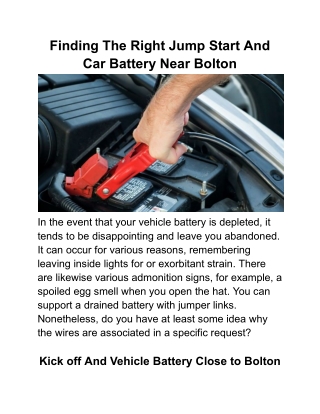 Finding The Right Jump Start And Car Battery Near Bolton