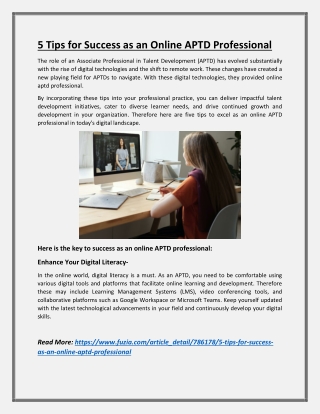 5 Tips for Success as an Online APTD Professional