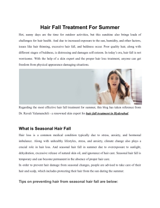 Hair Fall Treatment For Summer