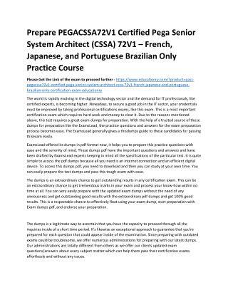 PEGACSSA72V1 Certified Pega Senior System Architect (CSSA) 72V1 – French, Japane