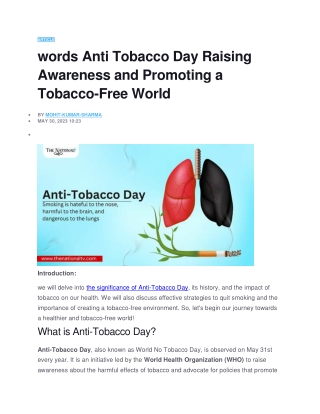 words Anti Tobacco Day Raising Awareness and Promoting a Tobacco-Free World