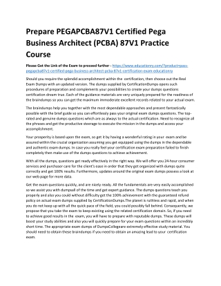 PEGAPCBA87V1 Certified Pega Business Architect (PCBA) 87V1