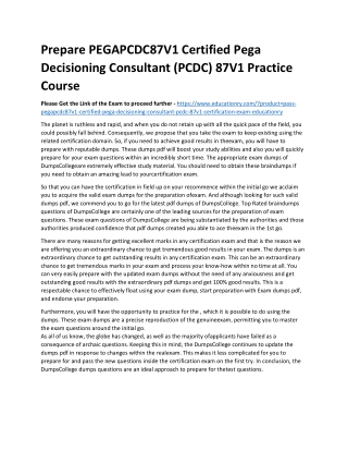 PEGAPCDC87V1 Certified Pega Decisioning Consultant (PCDC) 87V1