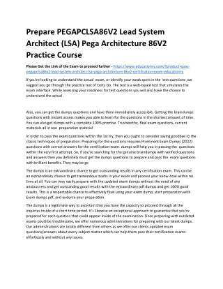 PEGAPCLSA86V2 Lead System Architect (LSA) Pega Architecture 86V2