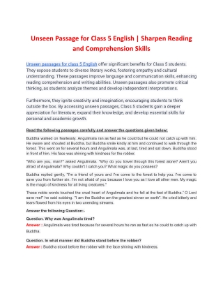 Unseen Passage for Class 5 English _ Sharpen Reading and Comprehension Skills