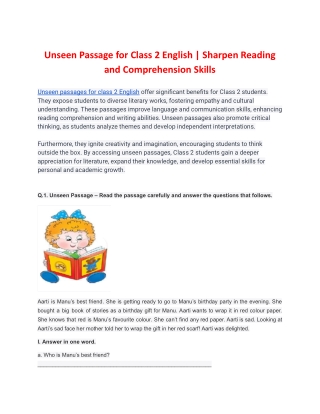 Unseen Passage for Class 2 English _ Sharpen Reading and Comprehension Skills