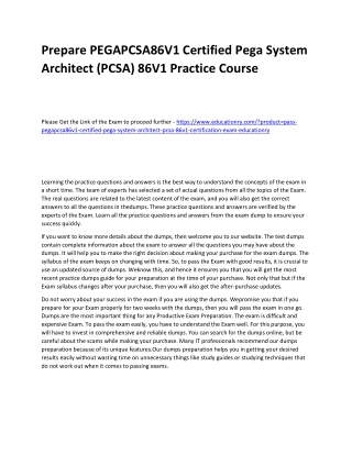 PEGAPCSA86V1 Certified Pega System Architect (PCSA) 86V1