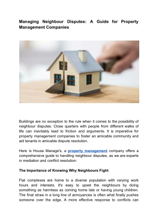 Managing Neighbour Disputes A Guide for Property Management Companies