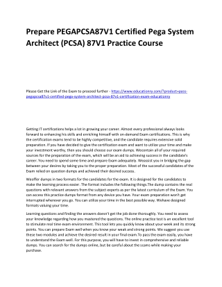 PEGAPCSA87V1 Certified Pega System Architect (PCSA) 87V1