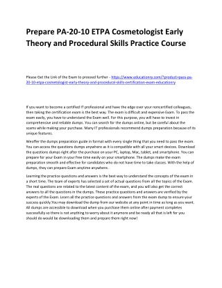 PA-20-10 ETPA Cosmetologist Early Theory and Procedural Skills