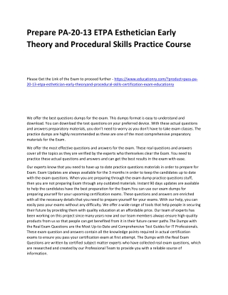 PA-20-13 ETPA Esthetician Early Theory and Procedural Skills