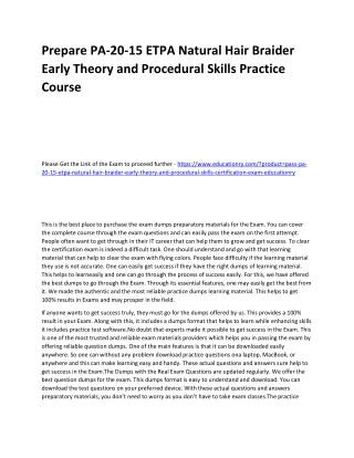 PA-20-15 ETPA Natural Hair Braider Early Theory and Procedural Skills 