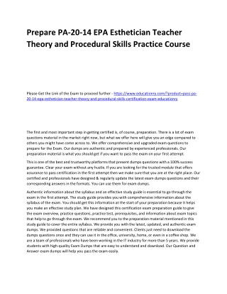 PA-20-14 EPA Esthetician Teacher Theory and Procedural Skills