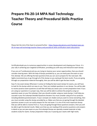 PA-20-14 MPA Nail Technology Teacher Theory and Procedural Skills