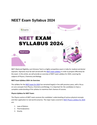 NEET Exam Syllabus 2024