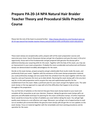 PA-20-14 NPA Natural Hair Braider Teacher Theory and Procedural Skills