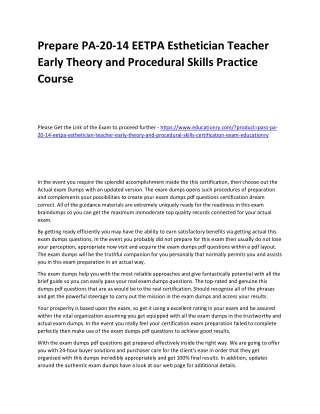 PA-20-14 EETPA Esthetician Teacher Early Theory and Procedural Skills