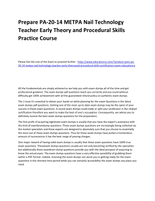 PA-20-14 METPA Nail Technology Teacher Early Theory and Procedural Skills