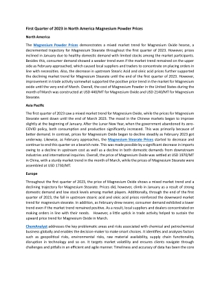 First Quarter of 2023 in North America Magnesium Powder Prices