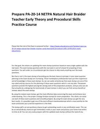 PA-20-14 NETPA Natural Hair Braider Teacher Early Theory and Procedural Skills