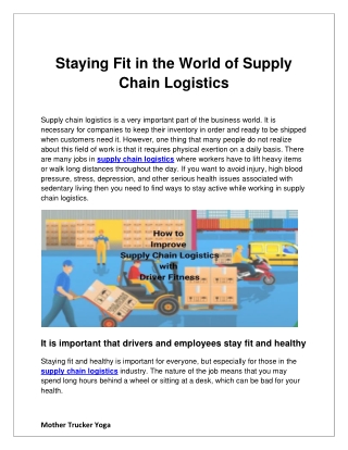 Staying Fit in the World of Supply Chain Logistics