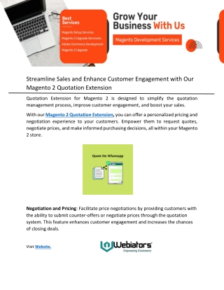 Streamline Sales and Enhance Customer Engagement with Our Magento 2 Quotation Extension