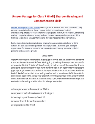 Unseen Passage for Class 7 Hindi  _ Sharpen Reading and Comprehension Skills