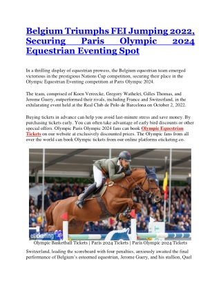 Belgium Triumphs FEI Jumping 2022, Securing Paris Olympic 2024 Equestrian Eventing Spot