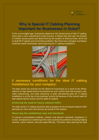 Why is Special IT Cabling Planning Important for Businesses in Dubai