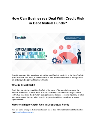 How Can Businesses Deal With Credit Risk in Debt Mutual Funds?