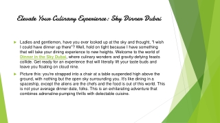 Elevate Your Culinary Experience: Sky Dinner Dubai