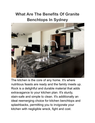 What Are The Benefits Of Granite Benchtops In Sydney