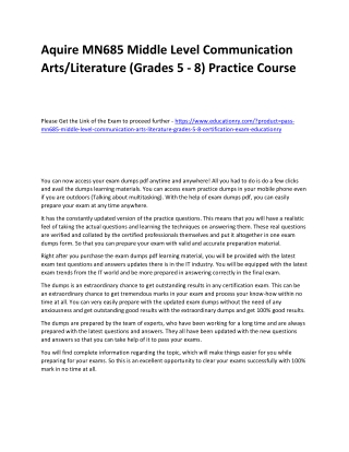 MN685 Middle Level Communication Arts/Literature (Grades 5 - 8)