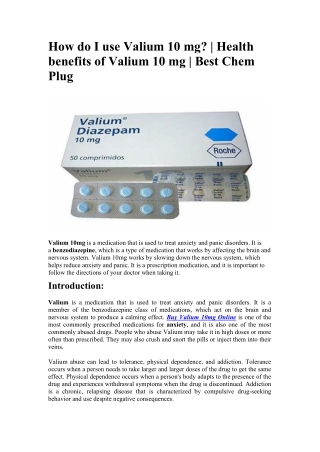 How do I use Valium 10 mg-Health benefits of Valium 10 mg-Best Chem Plug