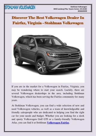 Discover The Best Volkswagen Dealer In Fairfax Virginia