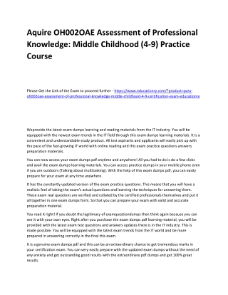 OH002OAE Assessment of Professional Knowledge: Middle Childhood (4-9)