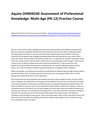 OH004OAE Assessment of Professional Knowledge: Multi-Age (PK-12)