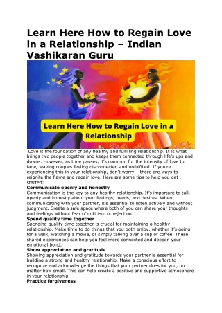Learn Here How to Regain Love in a Relationship – Indian Vashikaran Guru