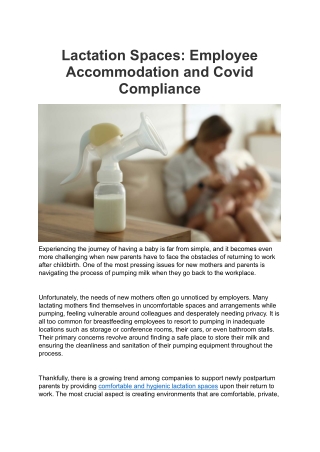 Lactation Spaces- Employee Accommodation and Covid Compliance